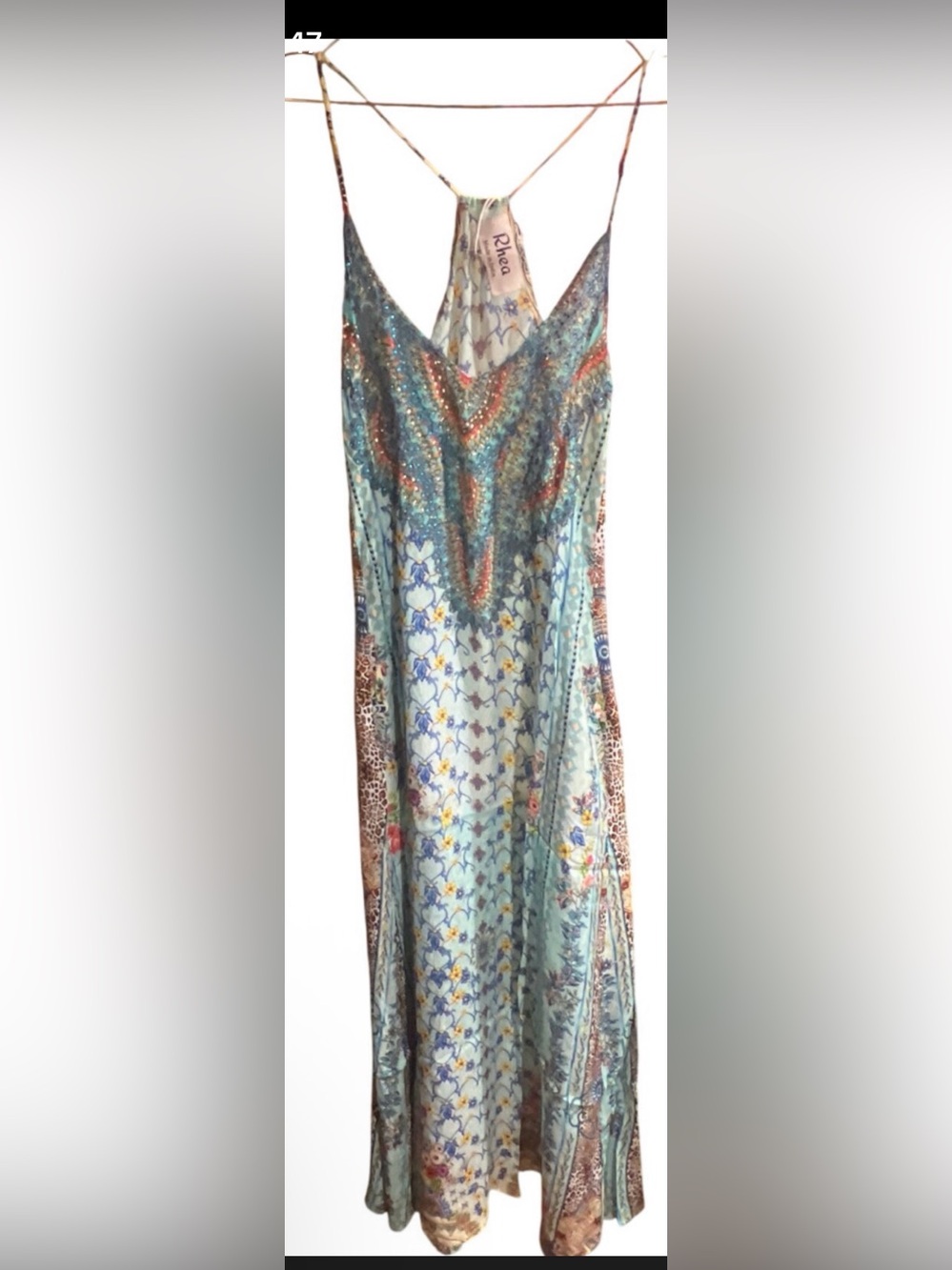 Rhea Light Blue Floral Maxi Dress with Teal Accents with pockets